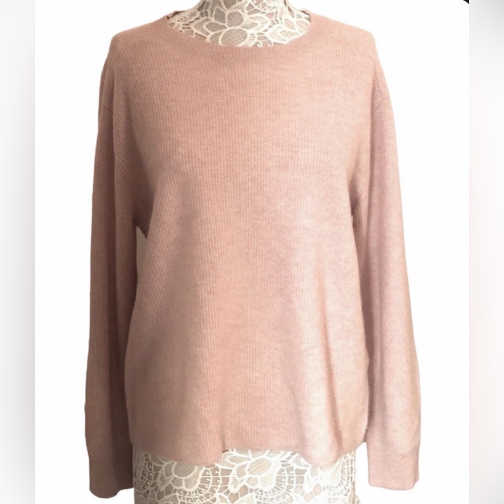 Johnny Was Calme Cashmere Ribbed Dusty Pink Rose Crew Neck Sweater Size Large